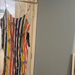 Multi-Color Striped Slip nightgown  with Leopard Print Accents- Room Service